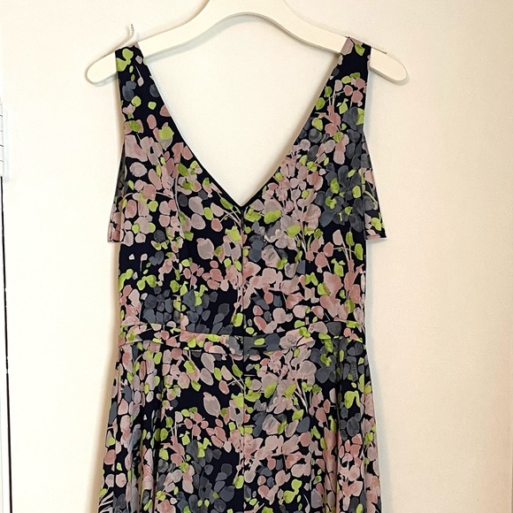BCBG dark blue floral ruffle asymmetrical dress (size 6) - Picture 3 of 6